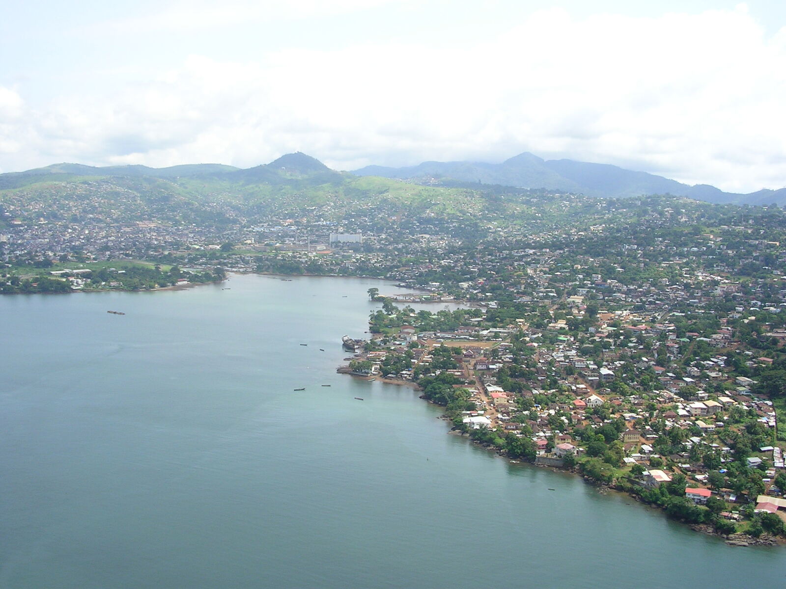 Aerial view of Freetown harbour, Sierra Leone